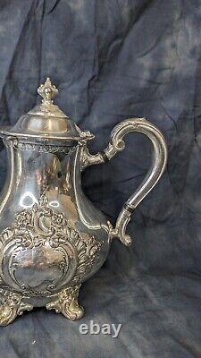 Reed & Barton Silver Tea Set 5600 Regent Hand Chased Coffee, Creamer, Sugar Bowl