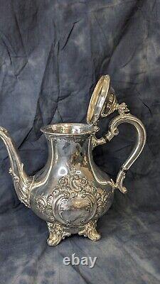 Reed & Barton Silver Tea Set 5600 Regent Hand Chased Coffee, Creamer, Sugar Bowl