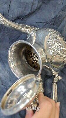 Reed & Barton Silver Tea Set 5600 Regent Hand Chased Coffee, Creamer, Sugar Bowl