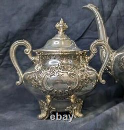 Reed & Barton Silver Tea Set 5600 Regent Hand Chased Coffee, Creamer, Sugar Bowl