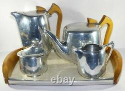 Retro Vintage Picquot Ware Tea Set Five Pieces with Tray Original teapot