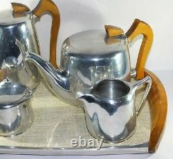 Retro Vintage Picquot Ware Tea Set Five Pieces with Tray Original teapot