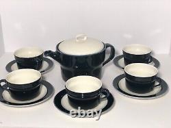 Richard Ginori Deep Blue & White Tea Pot And 5 Cups & Saucers 12 Piece Set