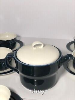 Richard Ginori Deep Blue & White Tea Pot And 5 Cups & Saucers 12 Piece Set