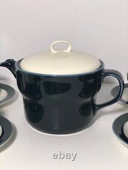 Richard Ginori Deep Blue & White Tea Pot And 5 Cups & Saucers 12 Piece Set