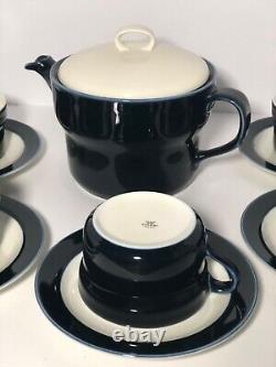 Richard Ginori Deep Blue & White Tea Pot And 5 Cups & Saucers 12 Piece Set