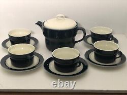 Richard Ginori Deep Blue & White Tea Pot And 5 Cups & Saucers 12 Piece Set
