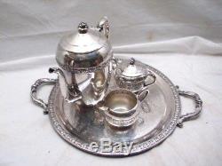 Rogers Silver on Copper Tea/Coffee Set withServing Tray Teapot Pot 2307