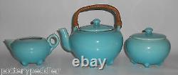 Rookwood Pottery 1921 Turquoise Teapot Creamer Sugar Set