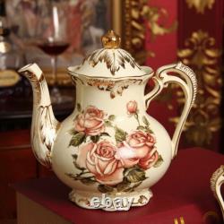 Rose Pattern Porcelain Tea Coffee Set Teapot Sugar Bowl Creamer Cups Tray 8 Pcs0