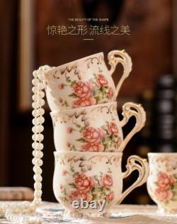 Rose Pattern Porcelain Tea Coffee Set Teapot Sugar Bowl Creamer Cups Tray 8 Pcs0