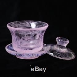 Rose Quartz Pink Crystal Chinese Gongfu Teacup Tea Sets Cover Cup Polished Bowl