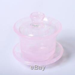 Rose Quartz Pink Crystal Chinese Gongfu Teacup Tea Sets Cover Cup Polished Bowl