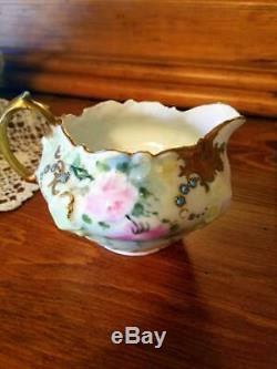 Rosenthal Bavaria Hand Painted Jeweled Rose Tea Pot/Creamer/Sugar Bowl Set