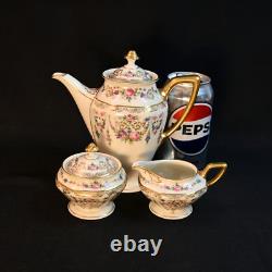 Rosenthal Ivory Coffee / Teapot Creamer Sugar Floral Scrollwork Gold 1939-1956