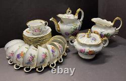 Rosenthal Selb Bavaria Gold Rim Rose Teapot Cup&Saucer Sugar Jar Creamer 25pcs