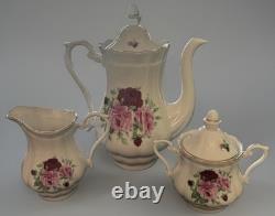 Roses Coffee Tea Pot Sugar Bowl/Lid, Creamer, 6 Teacups/Saucers Set Poland China