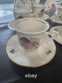 Roses Coffee Tea Pot Sugar Bowl/Lid, Creamer, 6 Teacups/Saucers Set Poland China