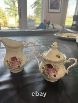 Roses Coffee Tea Pot Sugar Bowl/Lid, Creamer, 6 Teacups/Saucers Set Poland China