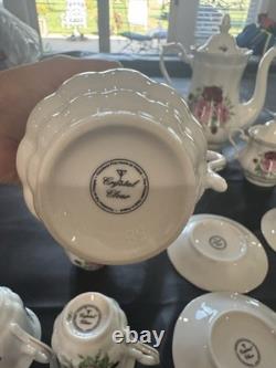 Roses Coffee Tea Pot Sugar Bowl/Lid, Creamer, 6 Teacups/Saucers Set Poland China