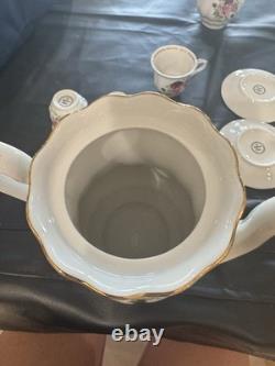 Roses Coffee Tea Pot Sugar Bowl/Lid, Creamer, 6 Teacups/Saucers Set Poland China