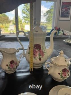 Roses Coffee Tea Pot Sugar Bowl/Lid, Creamer, 6 Teacups/Saucers Set Poland China