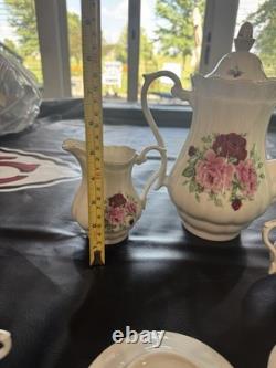 Roses Coffee Tea Pot Sugar Bowl/Lid, Creamer, 6 Teacups/Saucers Set Poland China