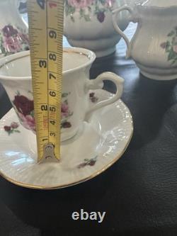 Roses Coffee Tea Pot Sugar Bowl/Lid, Creamer, 6 Teacups/Saucers Set Poland China