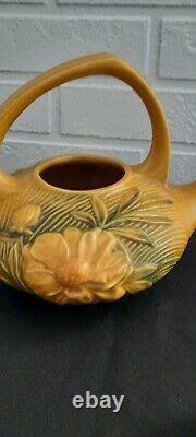 Roseville Pottery Peony Yellow Tea Pot, Sugar, Creamer Tea Set 3