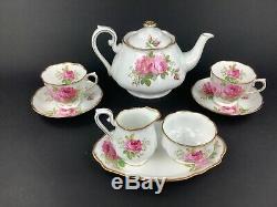 Royal Albert American Beauty Teapot Creamer Sugar Bowl Tray 2 Cups Saucers Set