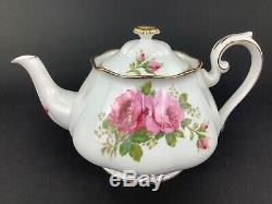 Royal Albert American Beauty Teapot Creamer Sugar Bowl Tray 2 Cups Saucers Set