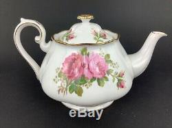 Royal Albert American Beauty Teapot Creamer Sugar Bowl Tray 2 Cups Saucers Set