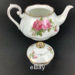 Royal Albert American Beauty Teapot Creamer Sugar Bowl Tray 2 Cups Saucers Set