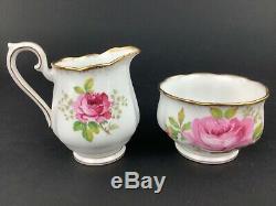 Royal Albert American Beauty Teapot Creamer Sugar Bowl Tray 2 Cups Saucers Set