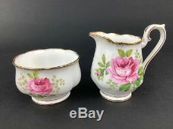 Royal Albert American Beauty Teapot Creamer Sugar Bowl Tray 2 Cups Saucers Set