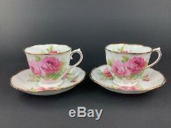 Royal Albert American Beauty Teapot Creamer Sugar Bowl Tray 2 Cups Saucers Set