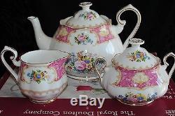 Royal Albert Bone China Lady Carlyle 3 Piece Tea Set Tea Pot Creamer Sugar Box