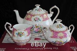 Royal Albert Bone China Lady Carlyle 3 Piece Tea Set Tea Pot Creamer Sugar Box