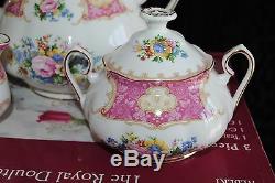 Royal Albert Bone China Lady Carlyle 3 Piece Tea Set Tea Pot Creamer Sugar Box