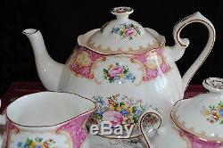 Royal Albert Bone China Lady Carlyle 3 Piece Tea Set Tea Pot Creamer Sugar Box