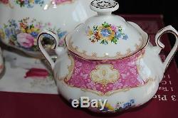 Royal Albert Bone China Lady Carlyle 3 Piece Tea Set Tea Pot Creamer Sugar Box