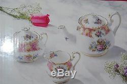 Royal Albert Bone China Lady Carlyle 3 Piece Tea Set Tea Pot Creamer Sugar Box