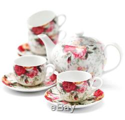 Royal Albert COUNTRY ROSE CHINTZ 9 PC. TEA SET Teapot 4 Cups & 4 Saucers New