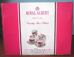 Royal Albert COUNTRY ROSE CHINTZ 9 PC. TEA SET Teapot 4 Cups & 4 Saucers New