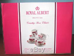 Royal Albert COUNTRY ROSE CHINTZ TEA SET 9 Piece Teapot 4 Cups & 4 Saucers New
