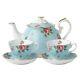 Royal Albert Country Rose Polka Blue Tea Set -tea Pot Creamer Covered Sugar New