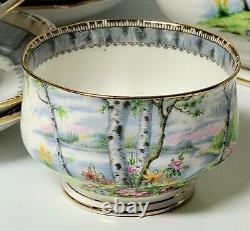 Royal Albert China Silver Birch Teapot Tea Set 8 Cups Saucers Creamer Sugar 20pc