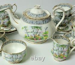 Royal Albert China Silver Birch Teapot Tea Set 8 Cups Saucers Creamer Sugar 20pc