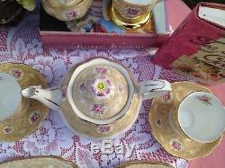 Royal Albert Devonshire Lace Teapot, tea cups, saucers, plates set for 4 -EUC