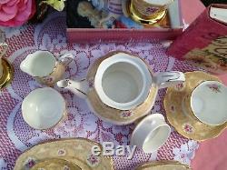 Royal Albert Devonshire Lace Teapot, tea cups, saucers, plates set for 4 -EUC